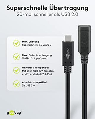 Goobay USB-C male - USB-C female verlengkabel | 1m zwart - 9550230