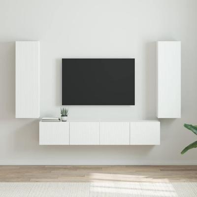 TV Wandkast 2 pcs Glanzend Wit 30 x 31 x 100 cm Bewerkt hout