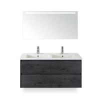 Porto Badmeubelset 120 cm - 4 laden Black Oak - Keramische Wastafel Wit Slim - met Sence Spiegel - thumbnail