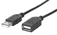 Manhattan USB-kabel USB 2.0 USB-A stekker, USB-A bus 1.80 m Zwart Vergulde steekcontacten, UL gecertificeerd 338653-CG - thumbnail