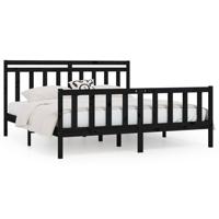 Bedframe massief grenenhout zwart 200x200 cm - thumbnail