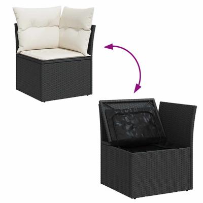 6-delige Loungeset met kussens poly rattan zwart - thumbnail