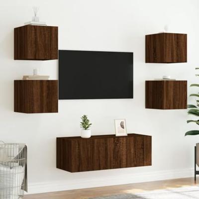 Tv-wandmeubelen met LED 2 st 30,5x35x30 cm bruineikenkleurig Tv-wandmeubelen met LED 2 st 30,5x35x30 cm bruineikenkleurig