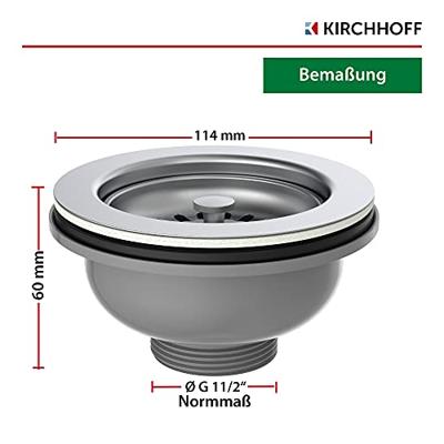 Kirchhoff ECO-SAVE kunststof korfventiel, grijs, 1 1/2" ET, roestvrijstalen ventielbeker en zeef Ø114 mm - 98835249 Kirchhoff ECO-SAVE kunststof korfventiel, grijs, 1 1/2" ET, roestvrijstalen ventielbeker en zeef Ø114 mm - 98835249