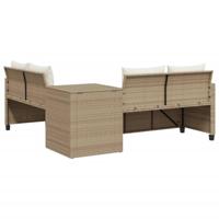 Tuinbank met tafel en kussens L-vormig poly rattan beige - thumbnail