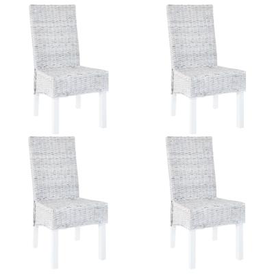 Eetkamerstoelen 4 st kubu rattan en mangohout wit
