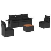 6-delige Loungeset met kussens poly rattan zwart - thumbnail