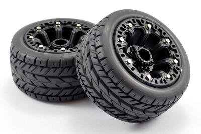 Fastrax Arrow banden op zwarte 8-spaaks velgen - 1/16 E-Revo, Summit, Savage XS Fastrax Arrow banden op zwarte 8-spaaks velgen - 1/16 E-Revo, Summit, Savage XS
