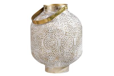 Deco lantaarn ORIENT 25cm goud metaal met patina handgemaakte lantaarn - 43832