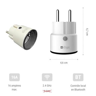 Mini smart socket - KONYKS - Priska Max Black FR - Wi-Fi+BT - 16A - Wit