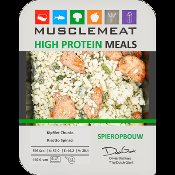 Muscle Meat High Protein Meals Kipfilet Chunks Risotto Spinaci Spieropbouw 450 g bij Jumbo