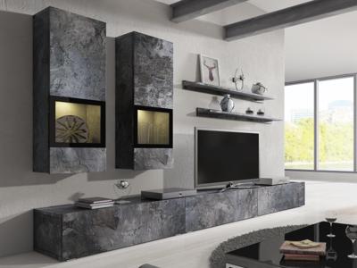 Tv-meubel set BABEL 5 deuren kleurrijke leisteen met verlichting