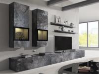 Tv-meubel set BABEL 5 deuren kleurrijke leisteen met verlichting - thumbnail