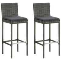 VidaXL Tuinbarkrukken met kussens 2 st poly rattan grijs - thumbnail