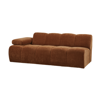 Woood Mojo 2-zits bank arm links ribstof Roestbruin