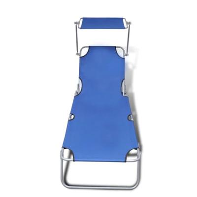 Ligbed inklapbaar met luifel staal en stof blauw