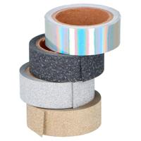 Scrapbook zelfklevend tape / washi tape met glitters - 4 rollen - DIY hobby materiaal - thumbnail