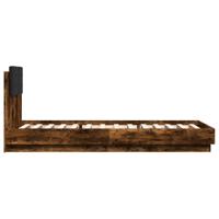 Bedframe met hoofdeinde bewerkt hout gerookt eiken 120x190 cm - thumbnail