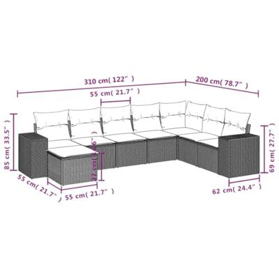 8-delige Loungeset met kussens poly rattan zwart