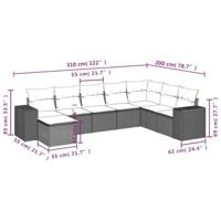 8-delige Loungeset met kussens poly rattan zwart - thumbnail