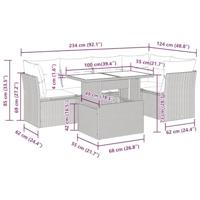 6-delige Loungeset met kussens poly rattan grijs - thumbnail