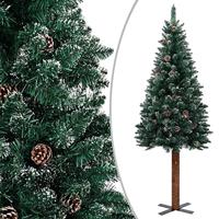 VidaXL Kerstboom met echt hout en sneeuw smal 210 cm groen - thumbnail