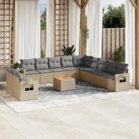 12-delige Loungeset met kussens poly rattan beige - thumbnail