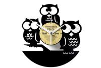 Vinylplaat wandklok 3 uiltjes - Met geschenkverpakking - thumbnail