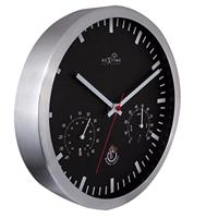 NeXtime ne-90513zw wandklok + weerstation 25cm zwart rc aluminium - thumbnail