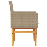Tuinstoelen 2 st met kussens poly rattan en massief hout beige - thumbnail
