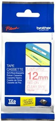 Etiketten Brother TZe, TZ TZe-132 Kunststof Tapekleur: Transparant Tekstkleur:Rood 12 mm 8 m