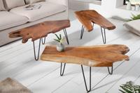 Massieve salontafel WILD 100cm teak massief houten boomschijf haarspeldpoten - 38797 - thumbnail