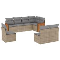 8-delige Loungeset met kussens poly rattan beige - thumbnail