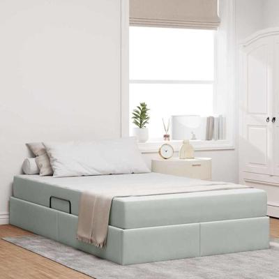 Opbergbed met matras met matras Lichtgrijs 120 x 200 cm Fluweel