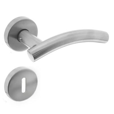 Deurkruk Gebogen met geveerde rozet met sleutelgat plaatjes ATP RVS