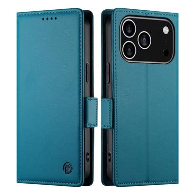 Lunso iPhone 17 Pro hoesje - PU leren Bookcase met ruimte voor pasjes - Blauw