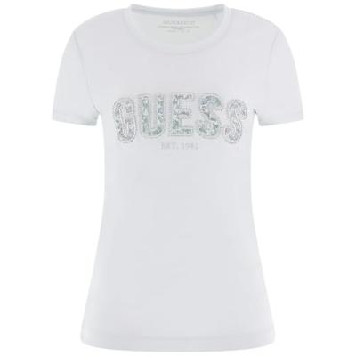 Guess Logo Lace T-Shirt Dames Lichtblauw - Maat XS - Kleur: Lichtblauw | Soccerfanshop