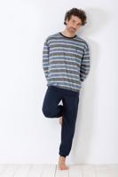 Blauw-grijs gestreepte herenpyjama van Hajo - thumbnail
