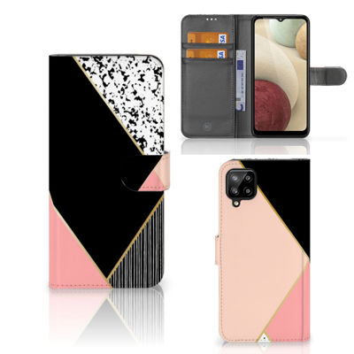 Samsung Galaxy A12 | Book Case | Zwart Roze Vormen