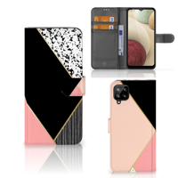 Samsung Galaxy A12 | Book Case | Zwart Roze Vormen - thumbnail