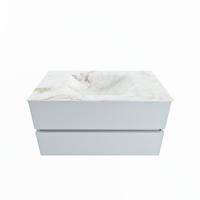 MONDIAZ VICA-DLUX 90cm badmeubel onderkast Clay 2 lades. Inbouw wastafel CLOUD midden 1 kraangat, kleur Frappe. - thumbnail