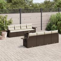 9-delige Loungeset met kussens poly rattan bruin - thumbnail