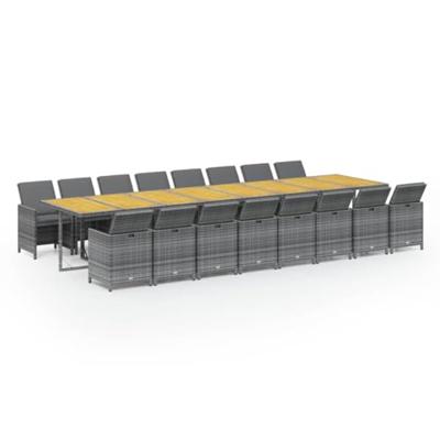 17-delige Tuinset met kussens poly rattan grijs