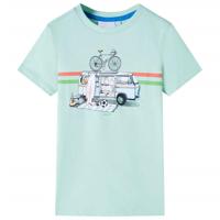 Kindershirt met busjesprint 92 lichtmintkleurig - thumbnail