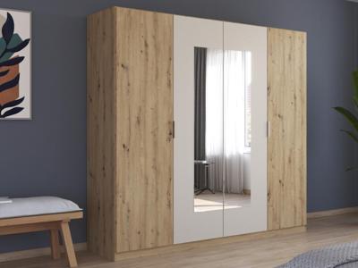 Kledingkast MANOZA 4 deuren artisan eik/beige met spiegel Kledingkast MANOZA 4 deuren artisan eik/beige met spiegel