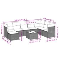 9-delige Loungeset met kussens poly rattan grijs - thumbnail