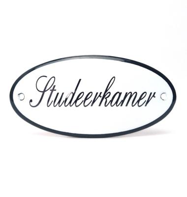 Emaille deurbord ovaal Studeerkamer