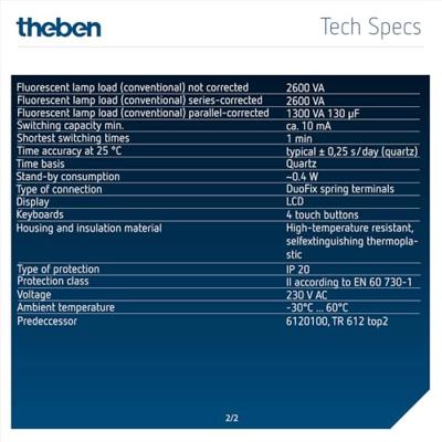 Theben 6120130 Schakelklok Digitaal Weekprogramma 2600 W IP20 Display-verlichting, Gangreserve, Zomer- en wintertijd omzetten (automatisch), Stopwatch,