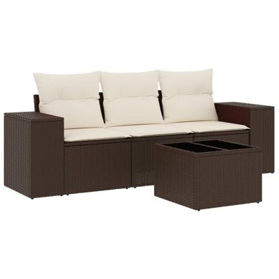 4-delige Loungeset met kussens poly rattan bruin - thumbnail