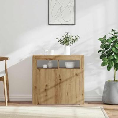 Dressoir met LED 80x35x75 cm bewerkt hout artisanaal eiken